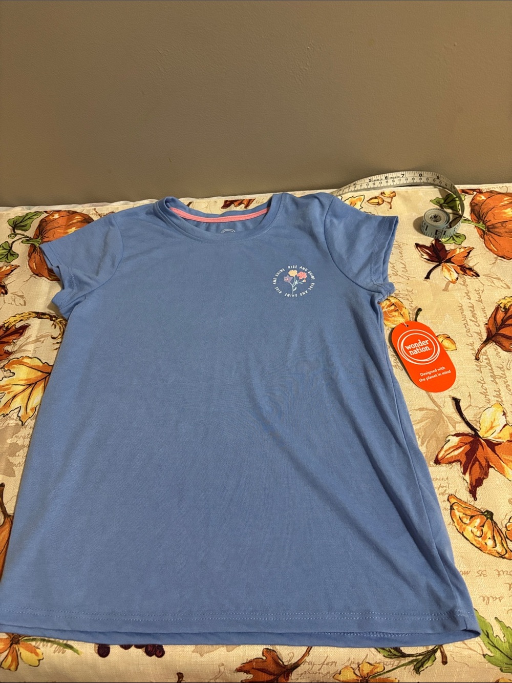 wonder nation Light Blue Short Sleeve Tee with Pink Trim